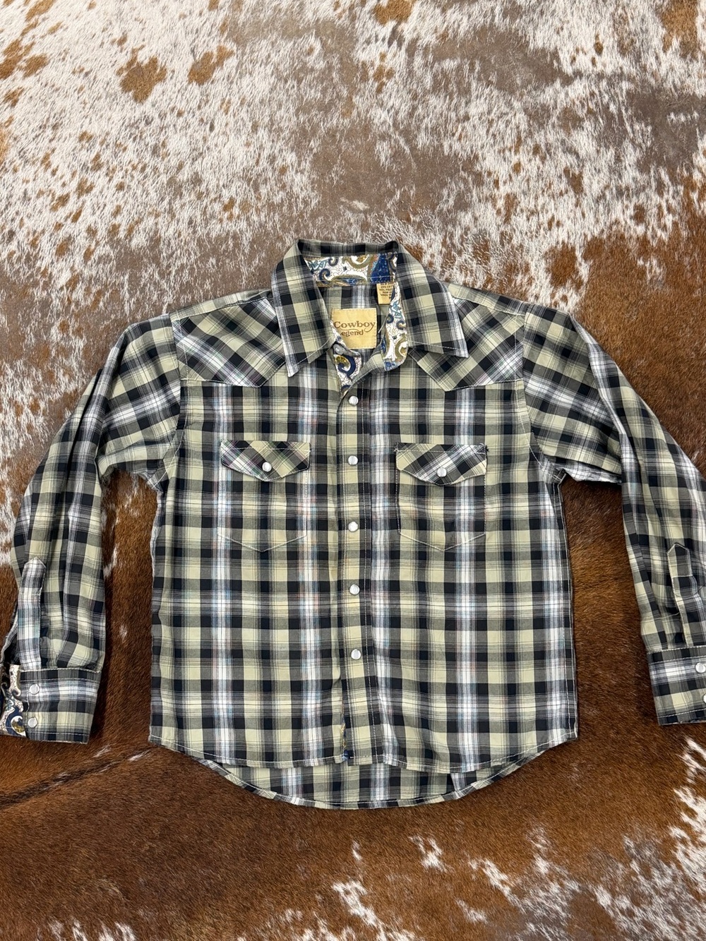 Cowboy Collection Boys' Black and Cream Plaid Button-Down Shirt